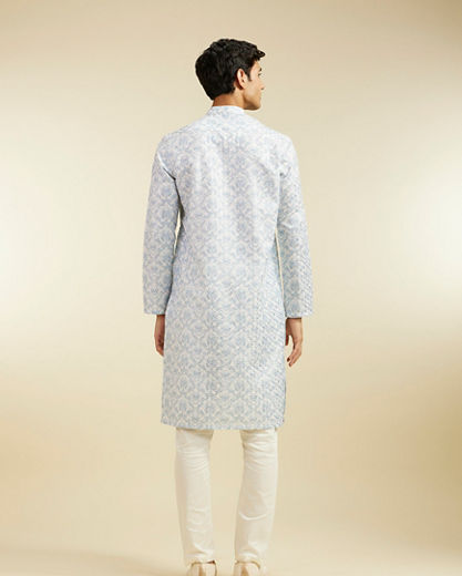 Diwas Men Ice Blue Jaal Medallion Patterned Kurta