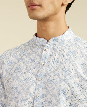 Diwas Men Ice Blue Jaal Medallion Patterned Kurta