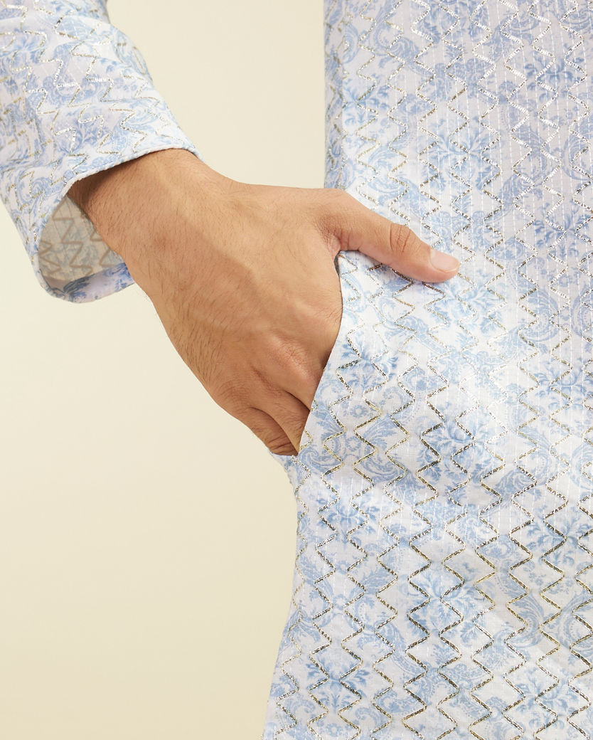Diwas Men Ice Blue Jaal Medallion Patterned Kurta