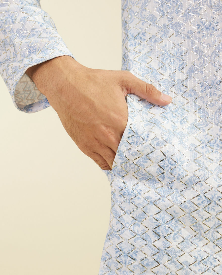 Diwas Men Ice Blue Jaal Medallion Patterned Kurta