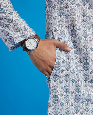 Diwas Men White & Aqua Green Medallion Printed Kurta