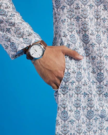 Diwas Men White & Aqua Green Medallion Printed Kurta