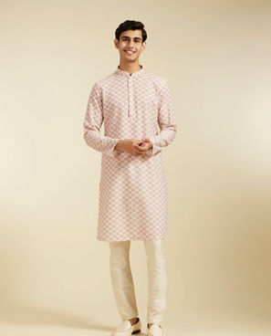 Diwas Men Bubblegum Pink Chikankari Printed Kurta