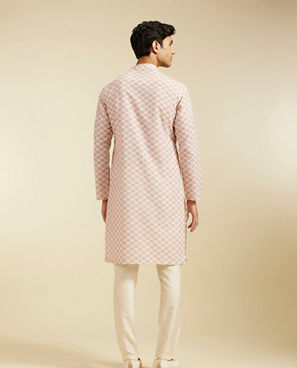 Diwas Men Bubblegum Pink Chikankari Printed Kurta