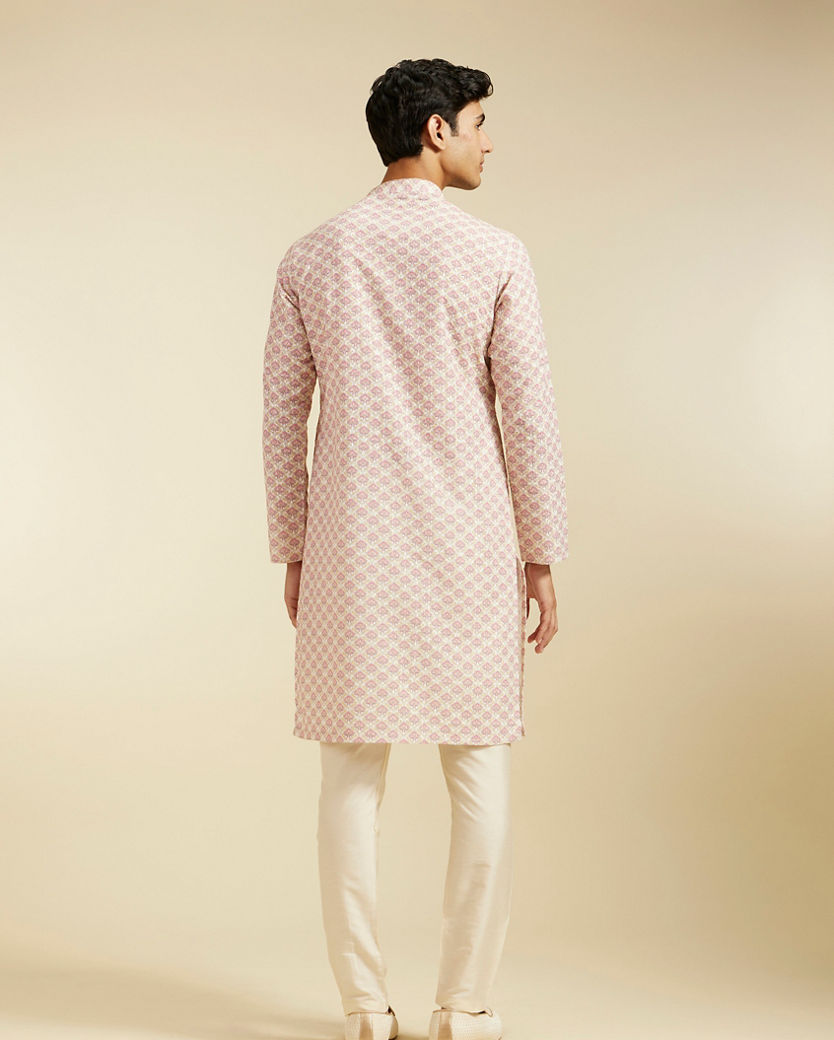 Diwas Men Bubblegum Pink Chikankari Printed Kurta