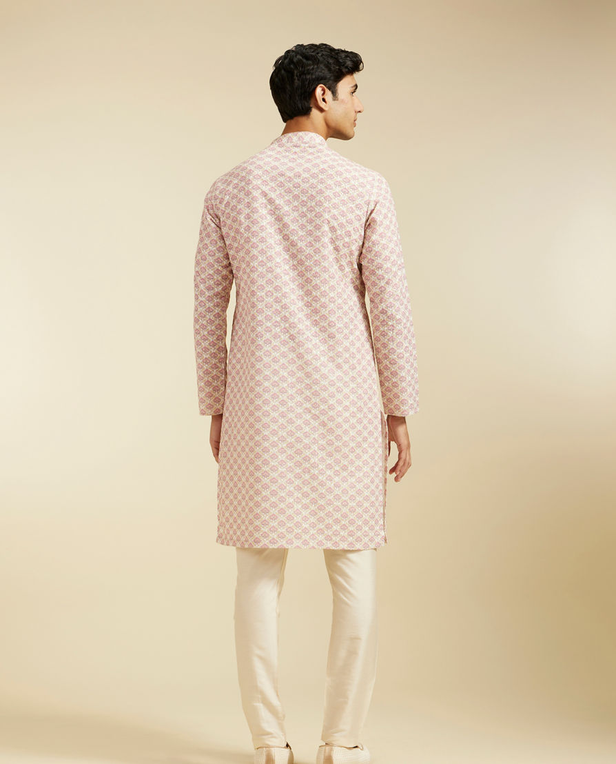 Diwas Men Bubblegum Pink Chikankari Printed Kurta