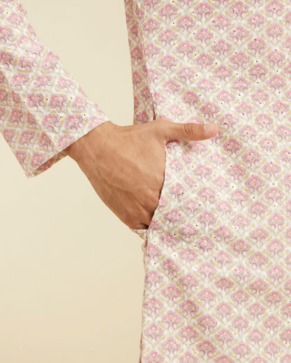 Diwas Men Bubblegum Pink Chikankari Printed Kurta