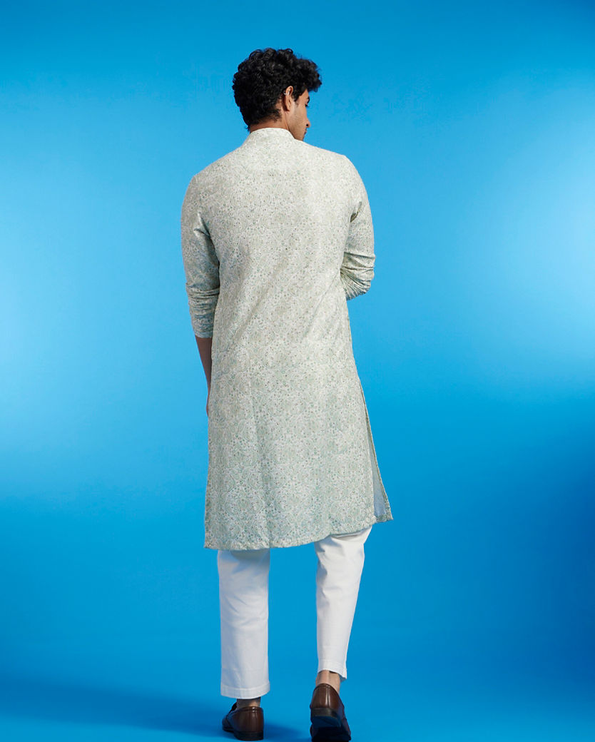 alt message - Diwas Men Soft Green Paisley Kurta with Rhinestones image number 4