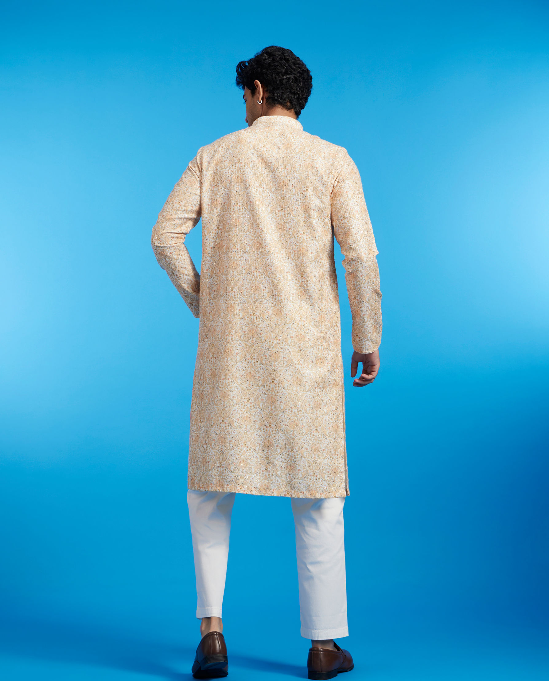 Diwas Men Primrose Yellow Paisley Patterned Kurta with Rhinestones