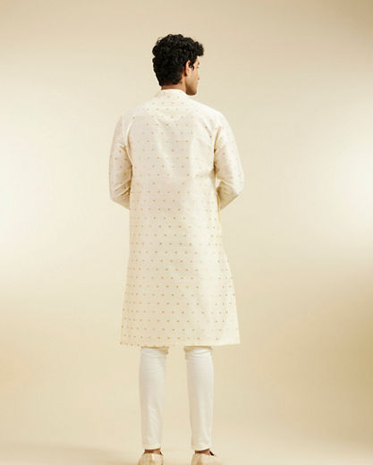Diwas Men Cream White Kurta with Dotted Boond Pattern
