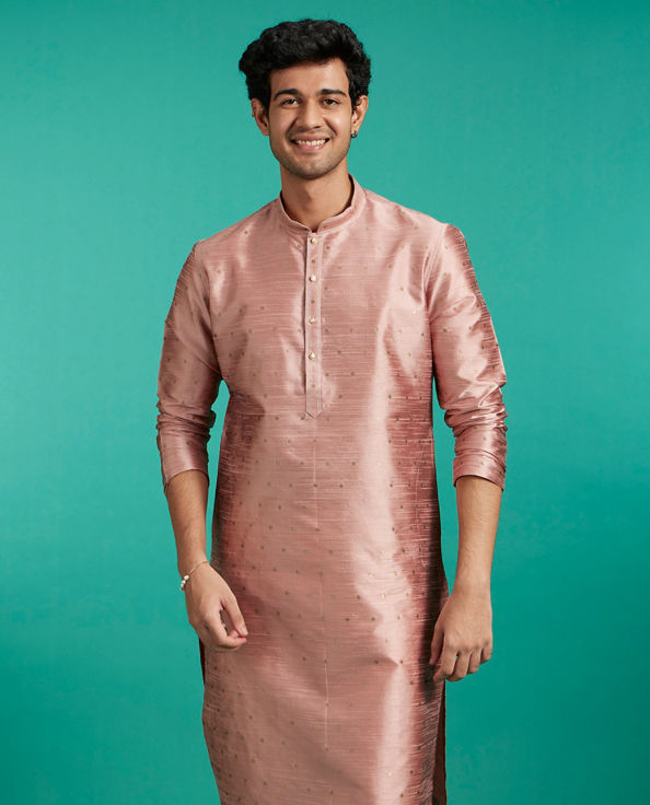 Diwas Men Peach Blossom Kurta with Dotted Boond Pattern