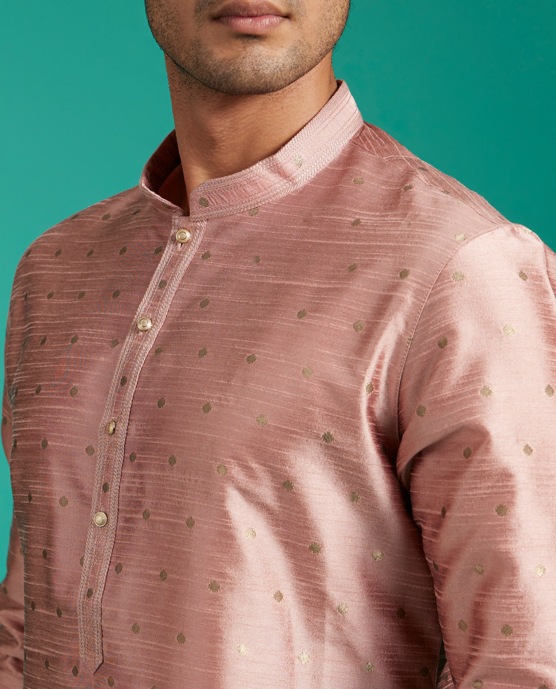 alt message - Diwas Men Peach Blossom Kurta with Dotted Boond Pattern image number 1