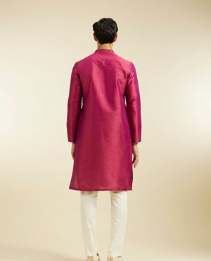 Diwas Men Rani Pink Plain Kurta With Sequinned Neckline
