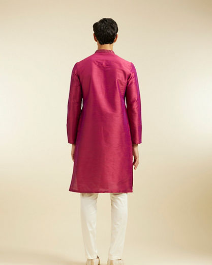 Diwas Men Rani Pink Plain Kurta With Sequinned Neckline