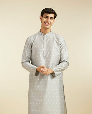 Diwas Men Smoke Grey Bandhani Inspired Pattern Kurta Pajama