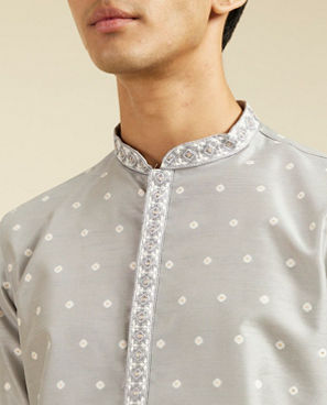 Diwas Men Smoke Grey Bandhani Inspired Pattern Kurta Pajama