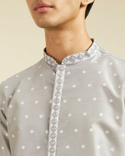 Diwas Men Smoke Grey Bandhani Inspired Pattern Kurta Pajama