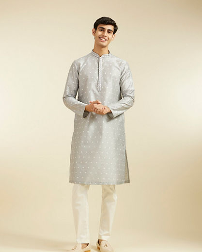 Diwas Men Smoke Grey Bandhani Inspired Pattern Kurta Pajama