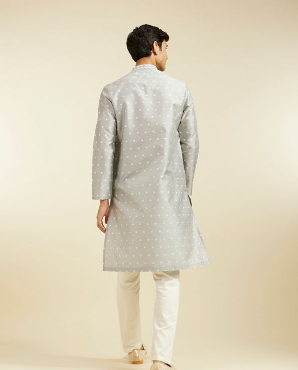 alt message - Diwas Men Smoke Grey Bandhani Inspired Pattern Kurta image number 4