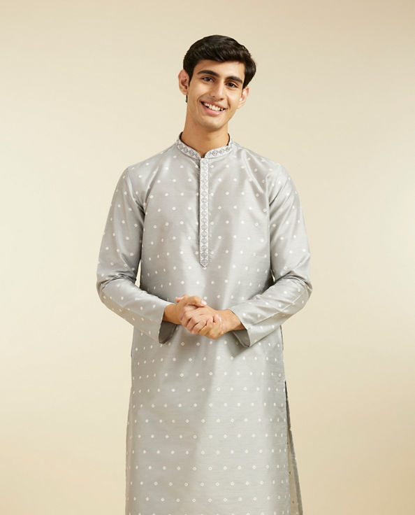 alt message - Diwas Men Smoke Grey Bandhani Inspired Pattern Kurta image number 0