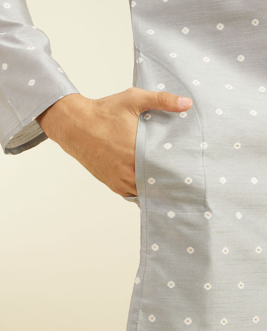 Diwas Men Smoke Grey Bandhani Inspired Pattern Kurta
