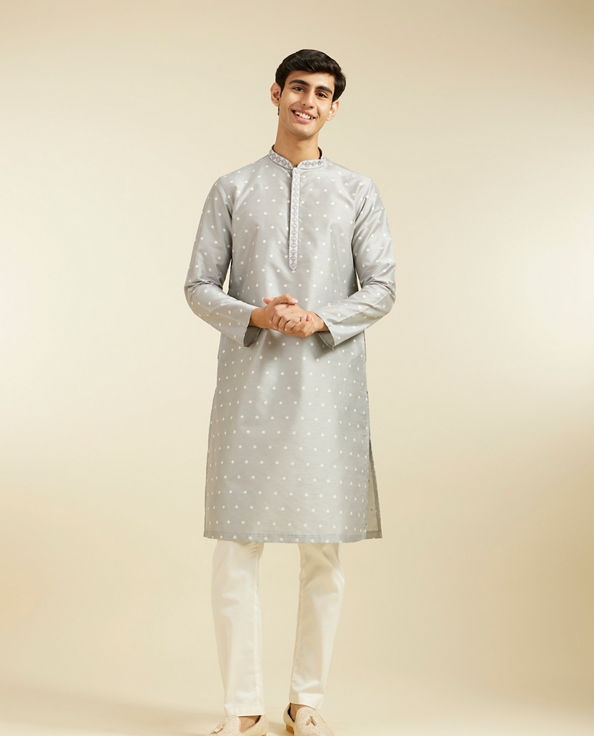 alt message - Diwas Men Smoke Grey Bandhani Inspired Pattern Kurta image number 2