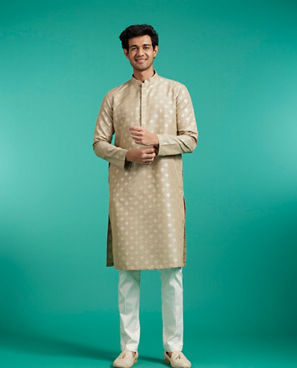 Diwas Men Pista Green Self Patterned Kurta with Fern Motifs