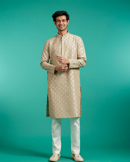 Diwas Men Pista Green Self Patterned Kurta with Fern Motifs
