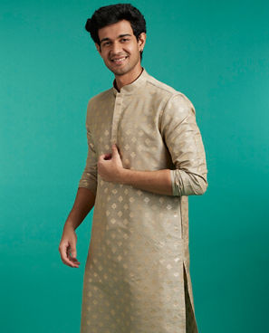 Diwas Men Pista Green Self Patterned Kurta with Fern Motifs