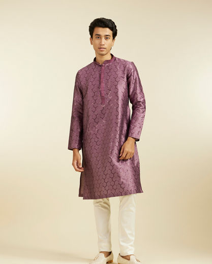 Diwas Men Plum Purple Honeycomb Patterned Kurta with Sequin Work