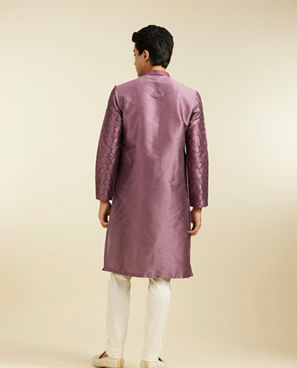 Diwas Men Plum Purple Honeycomb Patterned Kurta with Sequin Work