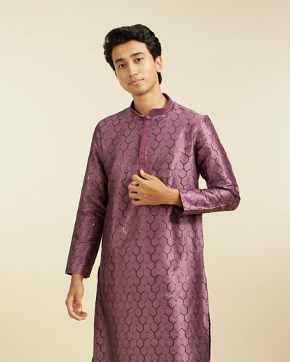 Diwas Men Plum Purple Honeycomb Patterned Kurta with Sequin Work