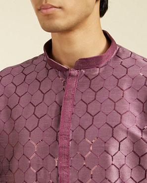 Diwas Men Plum Purple Honeycomb Patterned Kurta with Sequin Work