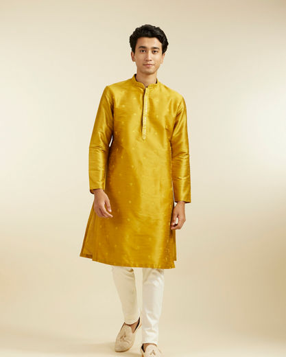 Diwas Men Mustard Yellow Buta Embroidered Kurta with Mirror Work
