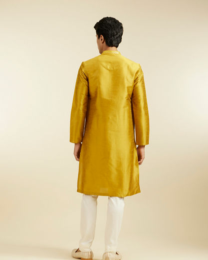 Diwas Men Mustard Yellow Buta Embroidered Kurta with Mirror Work