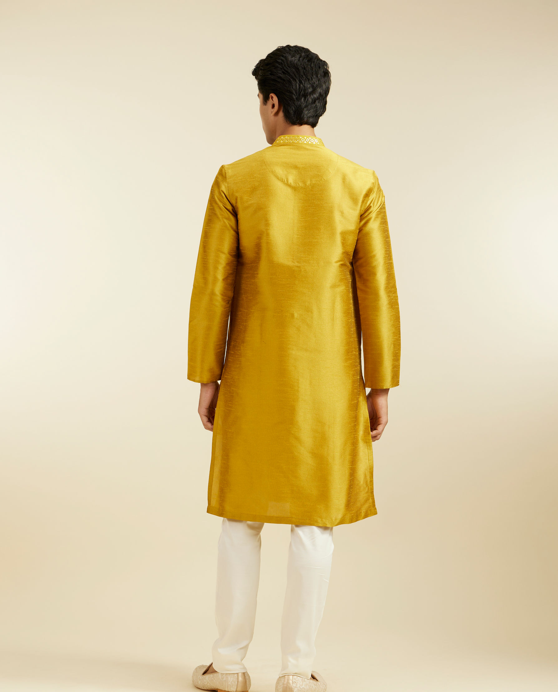 Diwas Men Mustard Yellow Buta Embroidered Kurta with Mirror Work