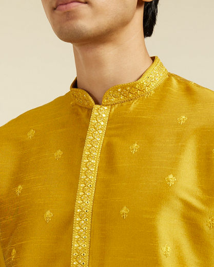 Diwas Men Mustard Yellow Buta Embroidered Kurta with Mirror Work