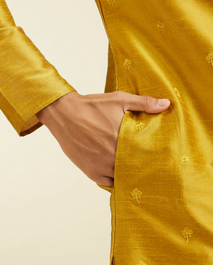 Diwas Men Mustard Yellow Buta Embroidered Kurta with Mirror Work