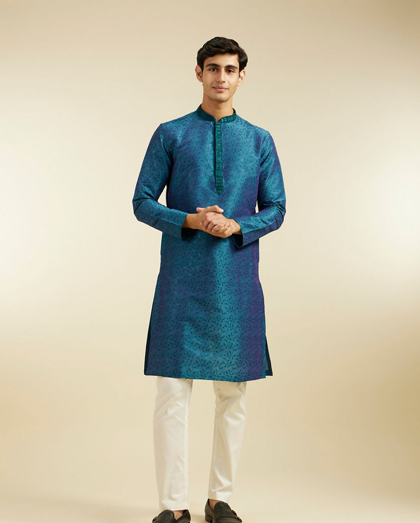 Diwas Men Teal Green Bel Kurta with Sequin Work