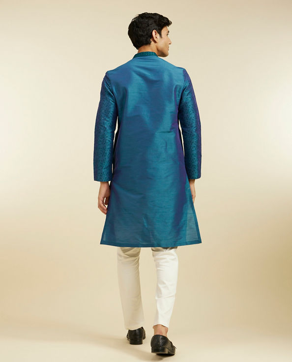 Diwas Men Teal Green Bel Embroidered Kurta with Sequin Work