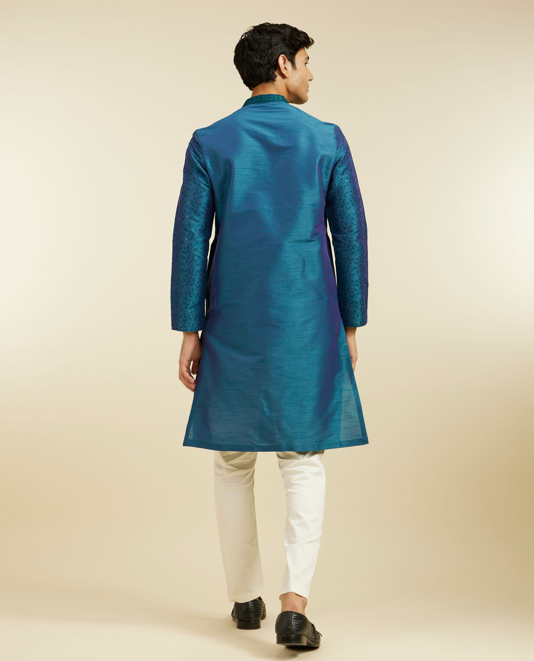 Diwas Men Teal Green Bel Embroidered Kurta with Sequin Work