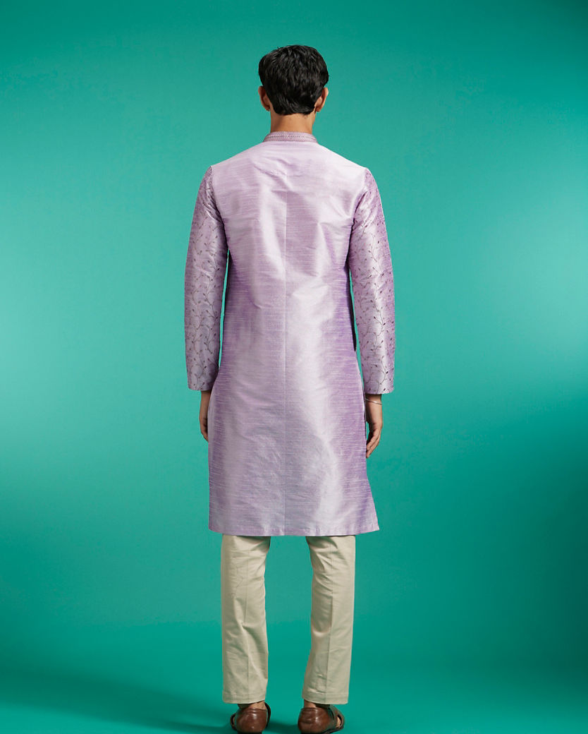 Diwas Men Soft Lilac Kurta with Bel Embroidery