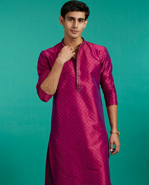 Diwas Men Rani Pink Grid Patterned Kurta with Sequin Work