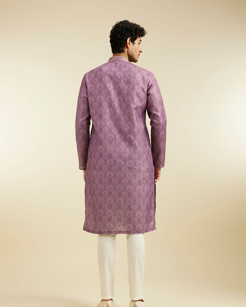 alt message - Diwas Men Royal Lilac Medallion Printed Kurta image number 4