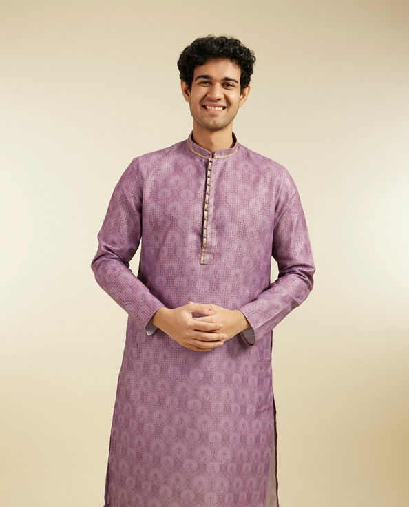 alt message - Diwas Men Royal Lilac Medallion Printed Kurta image number 0