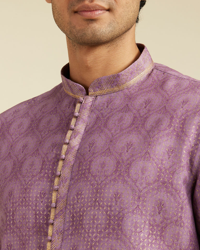 alt message - Diwas Men Royal Lilac Medallion Printed Kurta image number 1