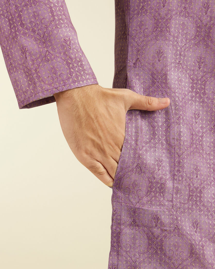 alt message - Diwas Men Royal Lilac Medallion Printed Kurta image number 3