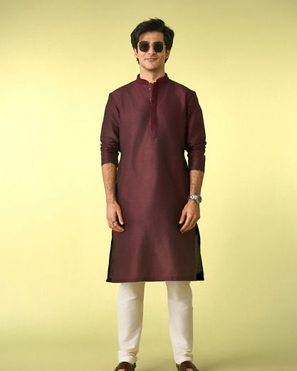 Diwas Men Wine Elegance Kurta Pyjama