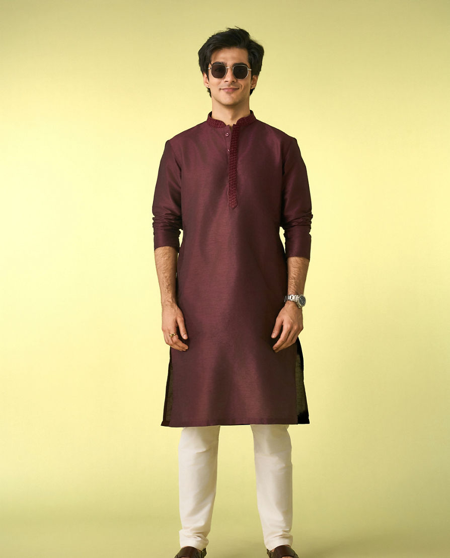 Diwas Men Wine Elegance Kurta Pyjama