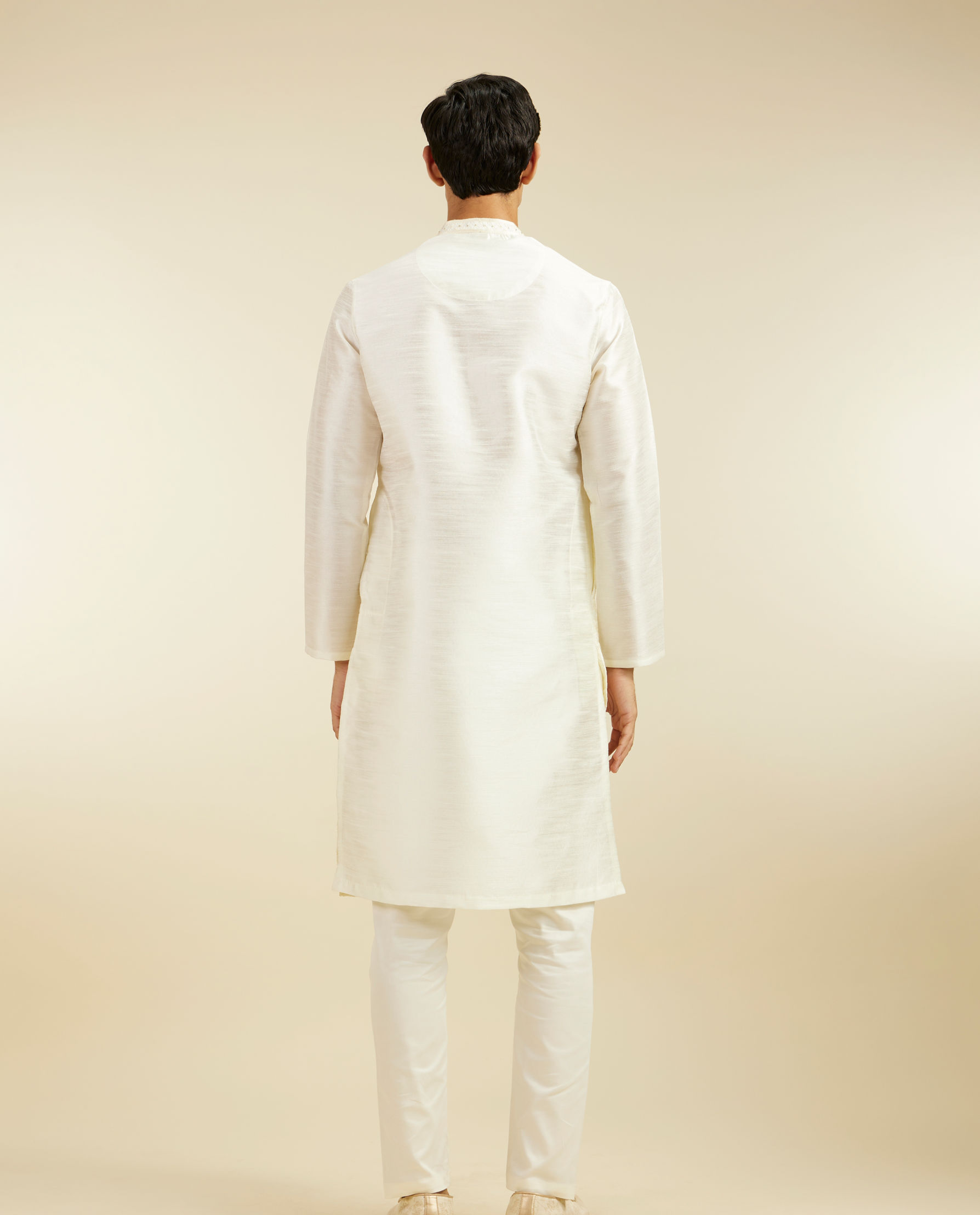 alt message - Diwas Men Warm White Self Textured Kurta image number 4